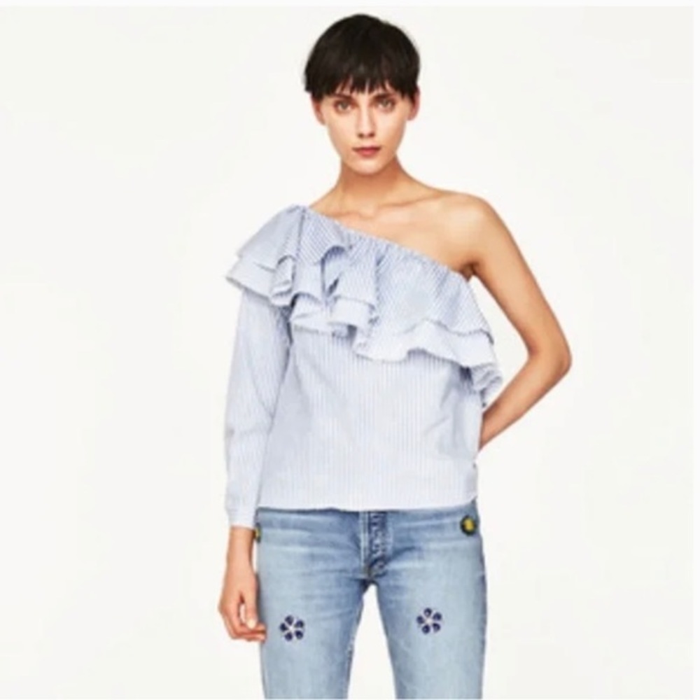 Zara Woman Premium Denim Asymmetrical Top